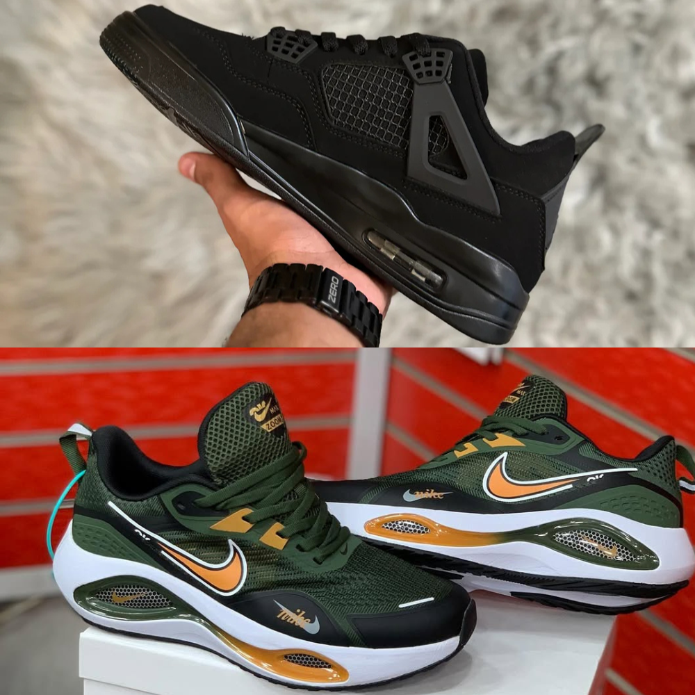 2-Pair Sneaker Combo – Premium Black & Sporty Green Nike Style Trainers